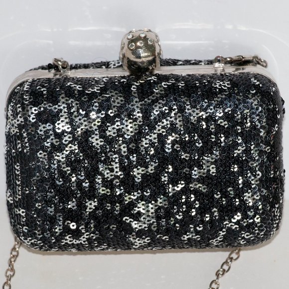 Unique “Skull with Diamonds” Black Crossbody Bag With Sequins - Picture 3 of 5